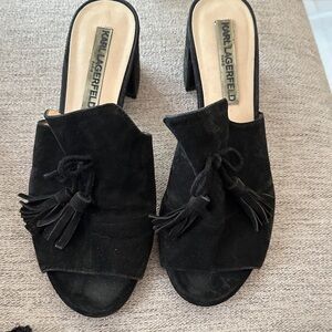 Karl Lagerfeld Black Suede Mules with Tassels